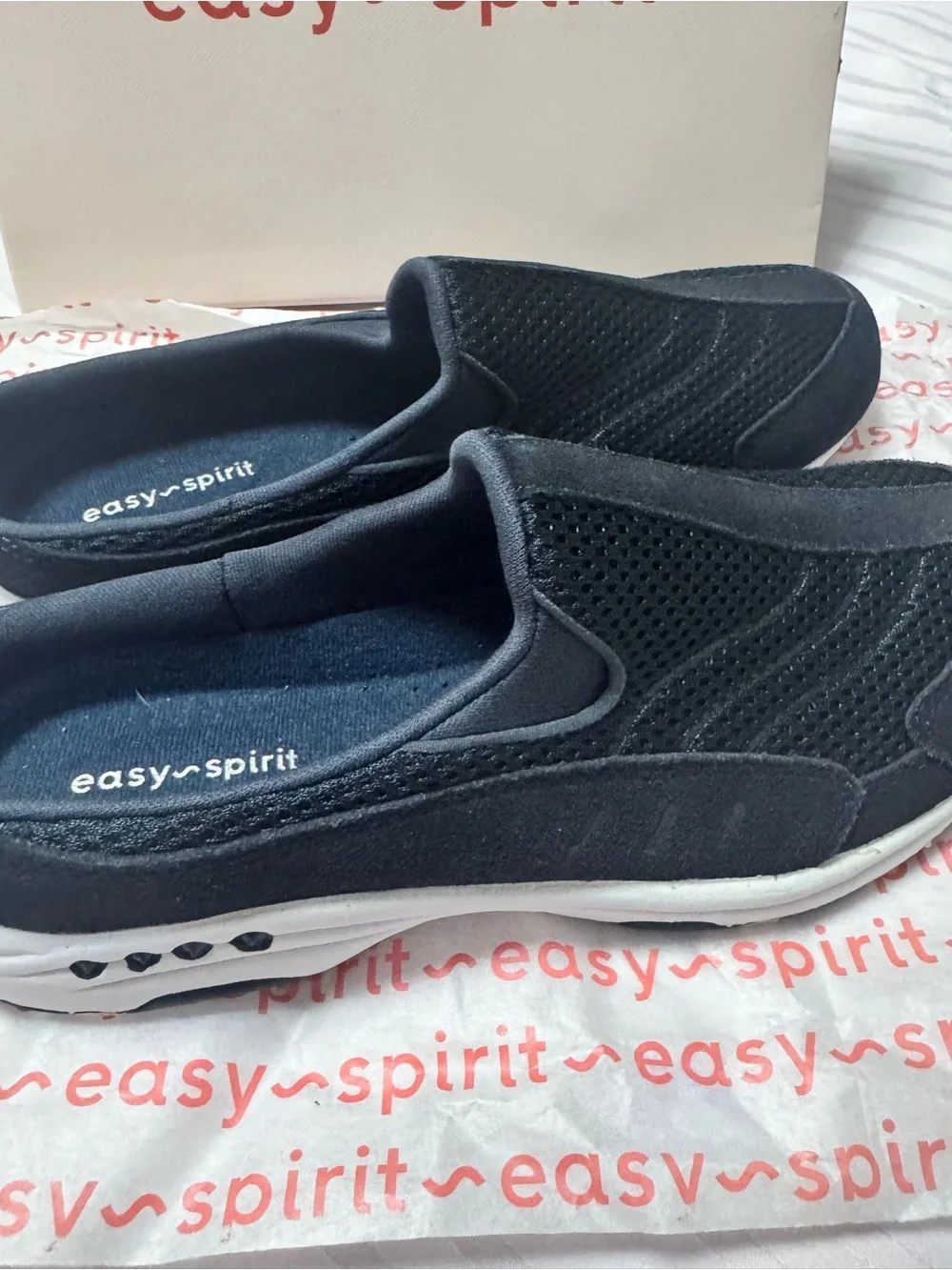 Easy Spirit Black Mesh & Suede Slip-On Clogs